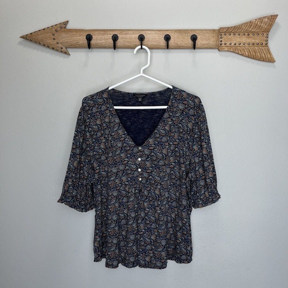 Lucky Brand Floral Button Peplum Top - Picture 1 of 6